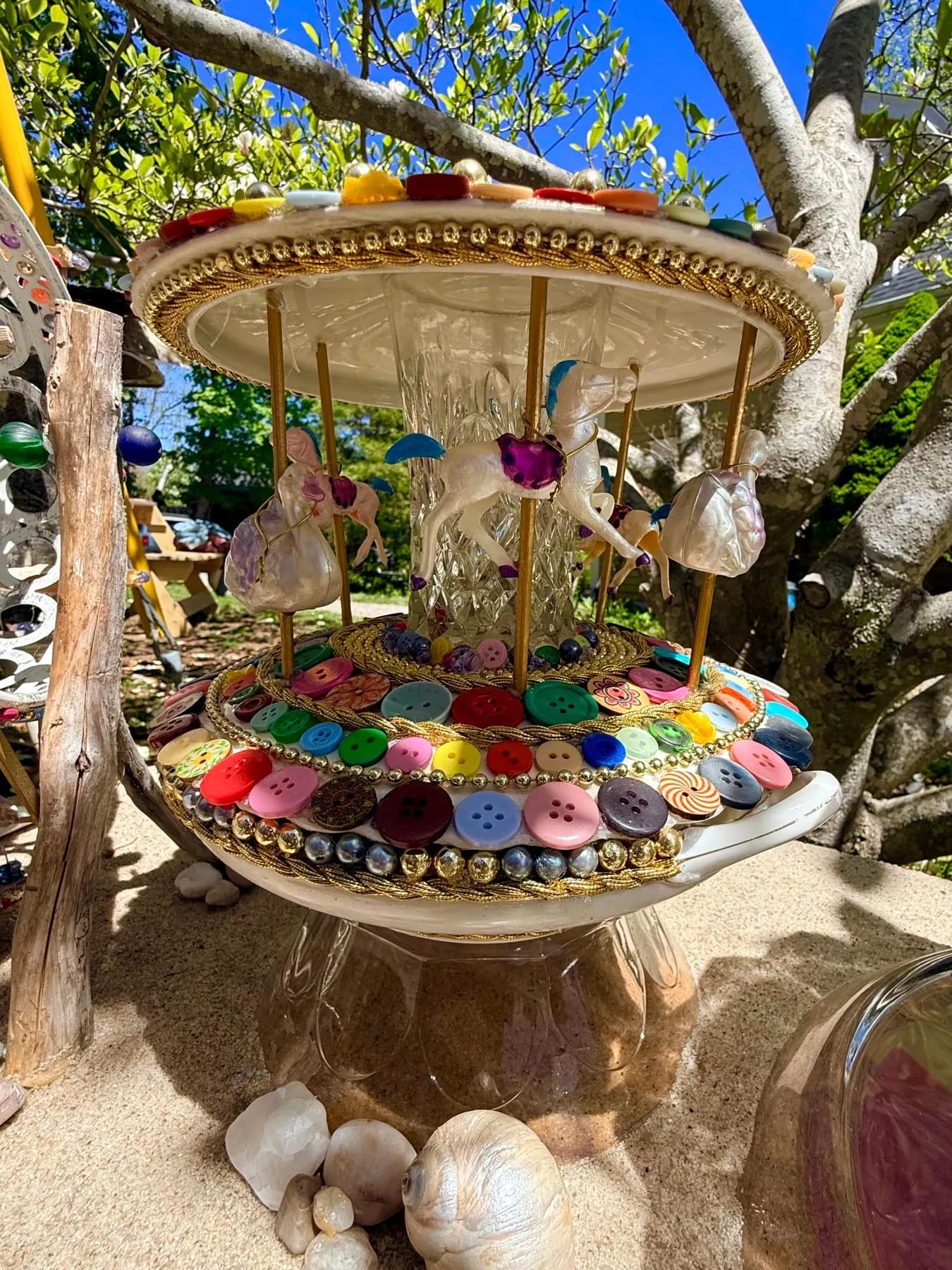 A merry faerie carousel of beads, buttons and colour set out along the Merrymaking Trail.